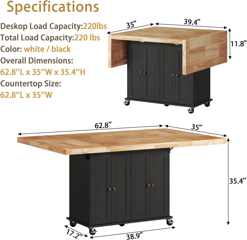 Rolling Kitchen Island With Drop‑Leaf Countertop