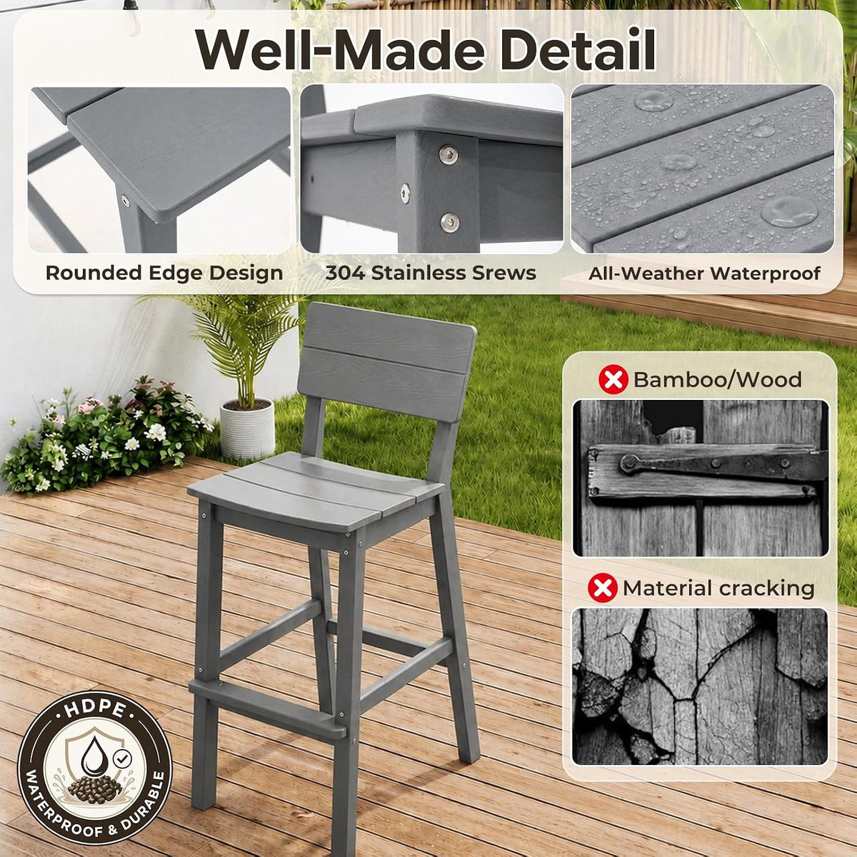 HDPE Patio Bar Stools 2‑Piece Set