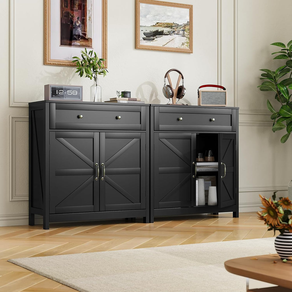 Wooden Storage Barn‑Door Sideboard Cabinet