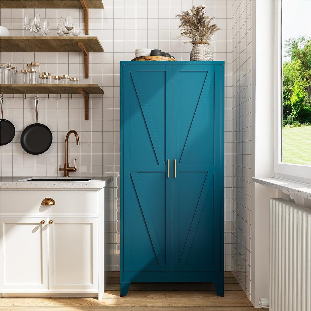 Farmhouse Metal Kitchen Pantry Storage Cabinet