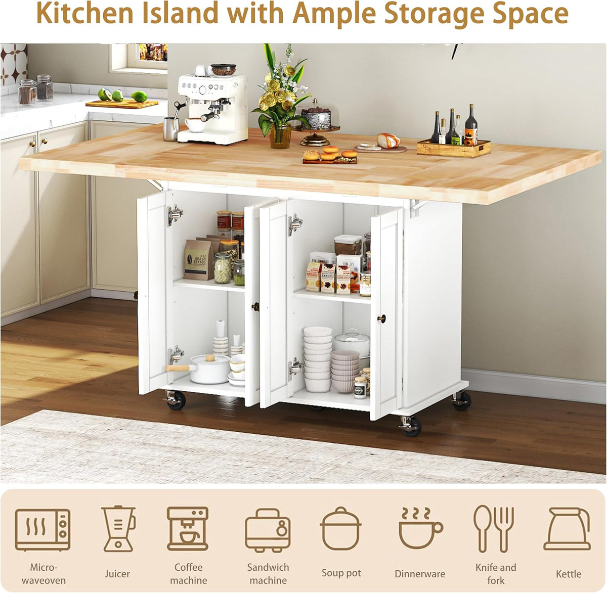 Rolling Kitchen Island With Drop‑Leaf Countertop