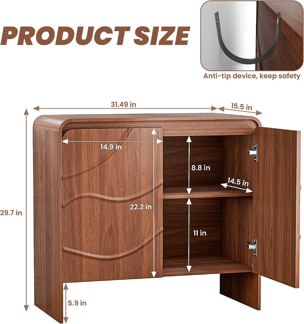 Modern Fluted Walnut Storage Sideboard Cabinet