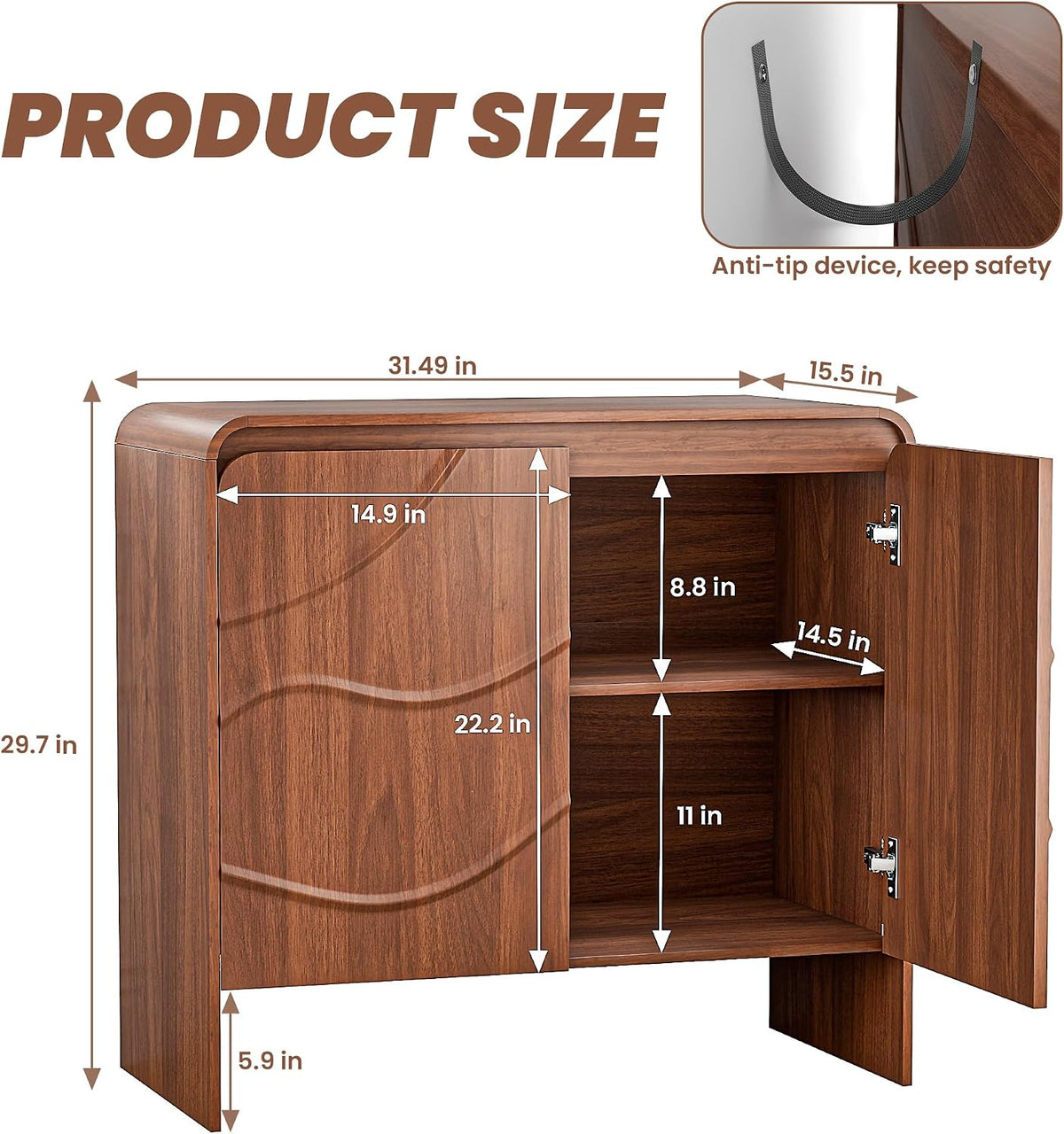Modern Fluted Walnut Storage Sideboard Cabinet