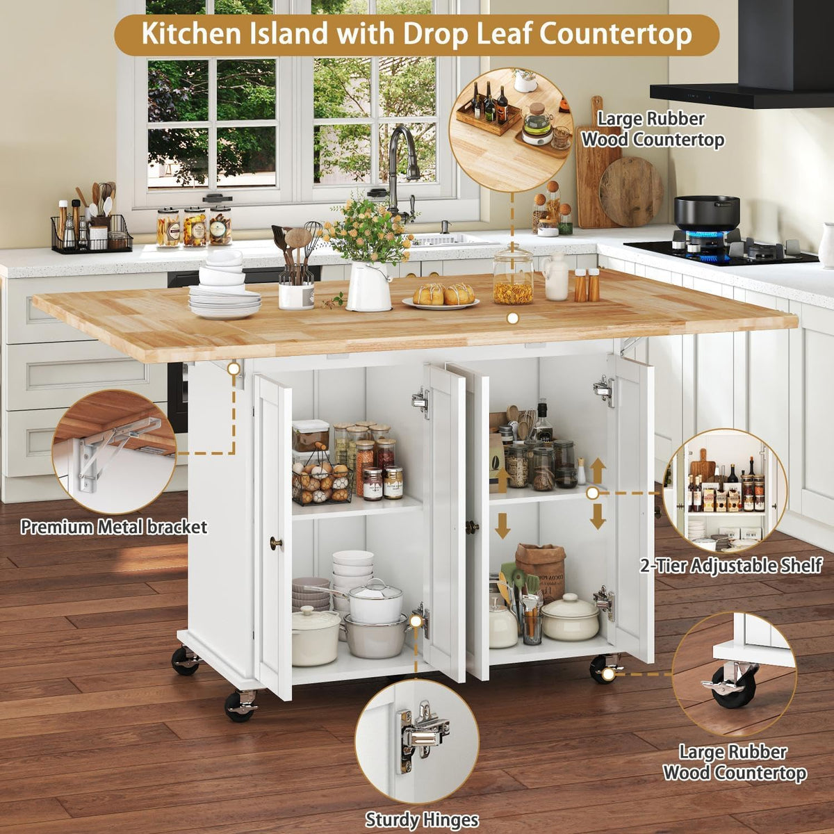 Rolling Kitchen Island With Drop‑Leaf Tabletop