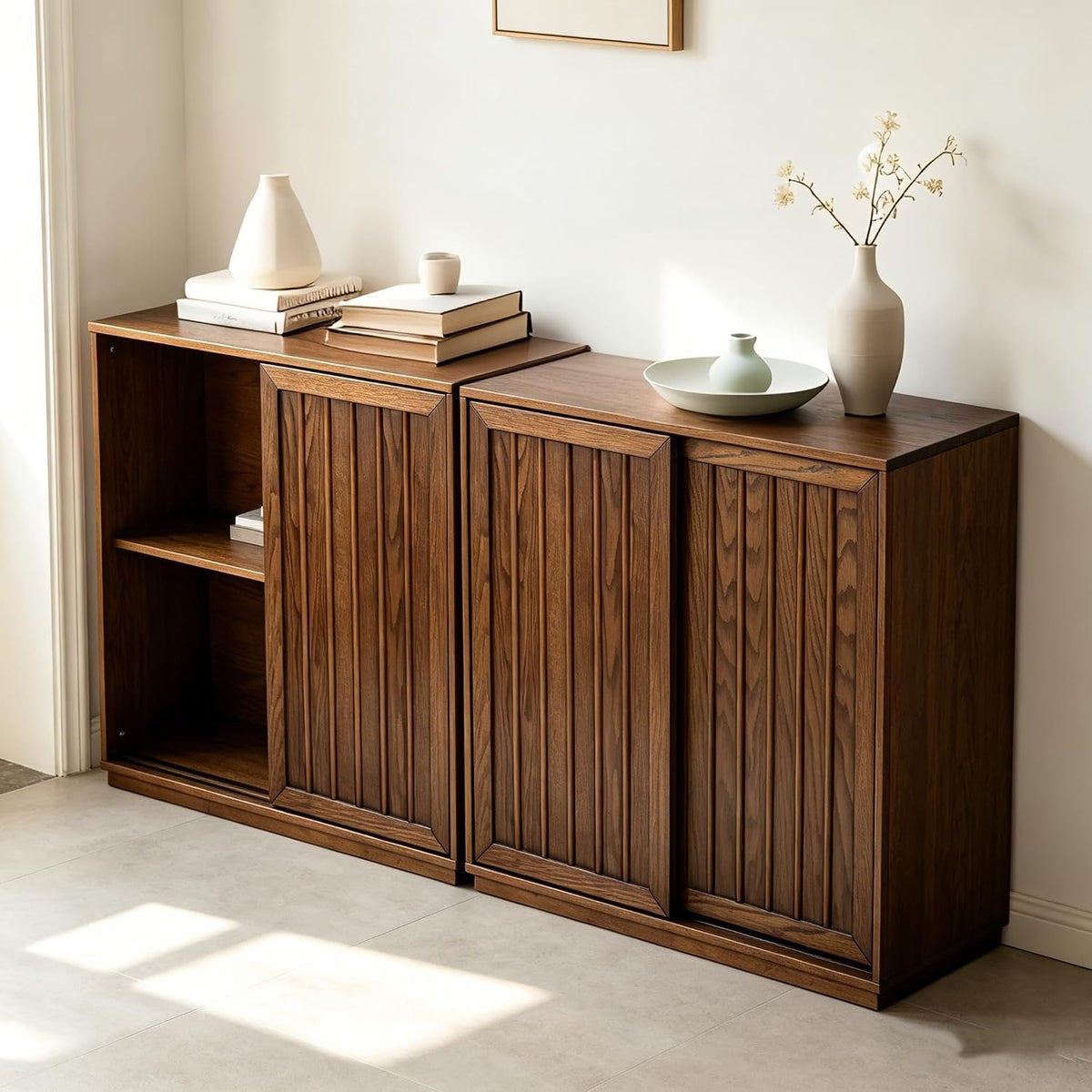 Mid‑Century Walnut Storage Sideboard Buffet Cabinet