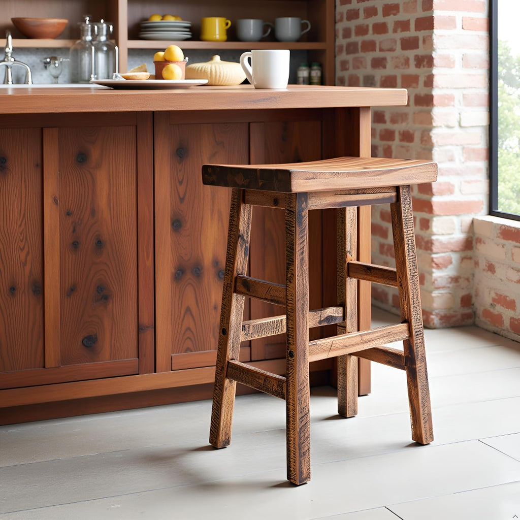 Rustic Solid Wood Counter Bar Stool