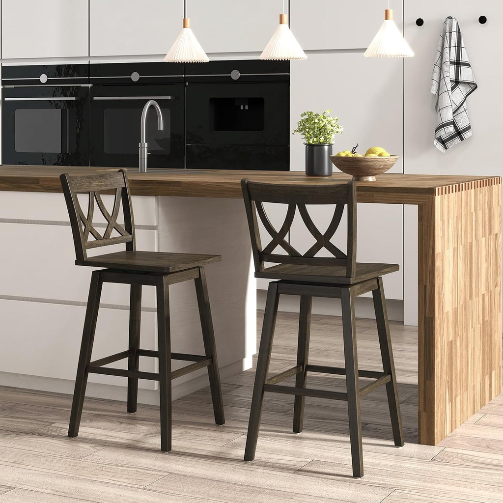 Swivel Wooden Backrest Bar Stools Set