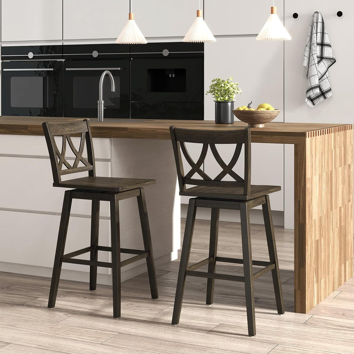 Swivel Wooden Backrest Bar Stools Set