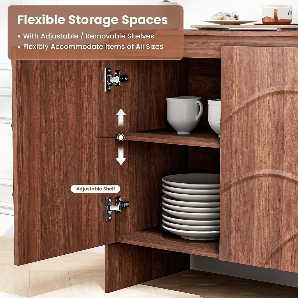 Modern Fluted Walnut Storage Sideboard Cabinet