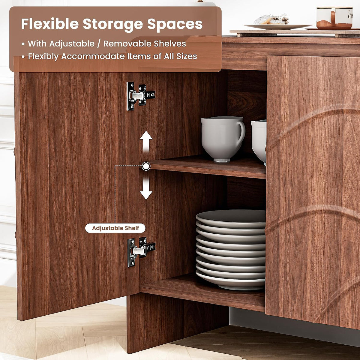 Modern Fluted Walnut Storage Sideboard Cabinet