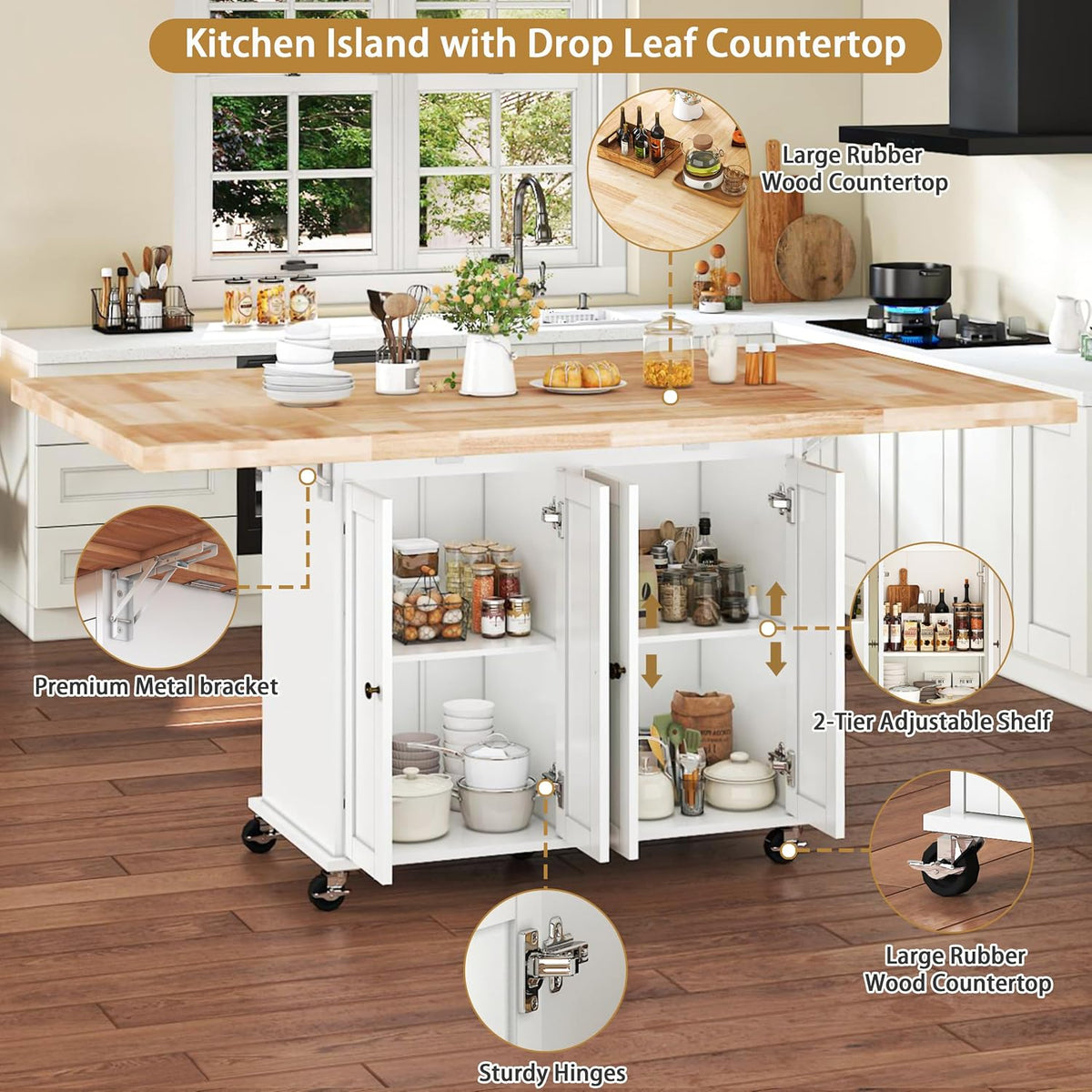 Rolling Kitchen Island With Drop‑Leaf Countertop