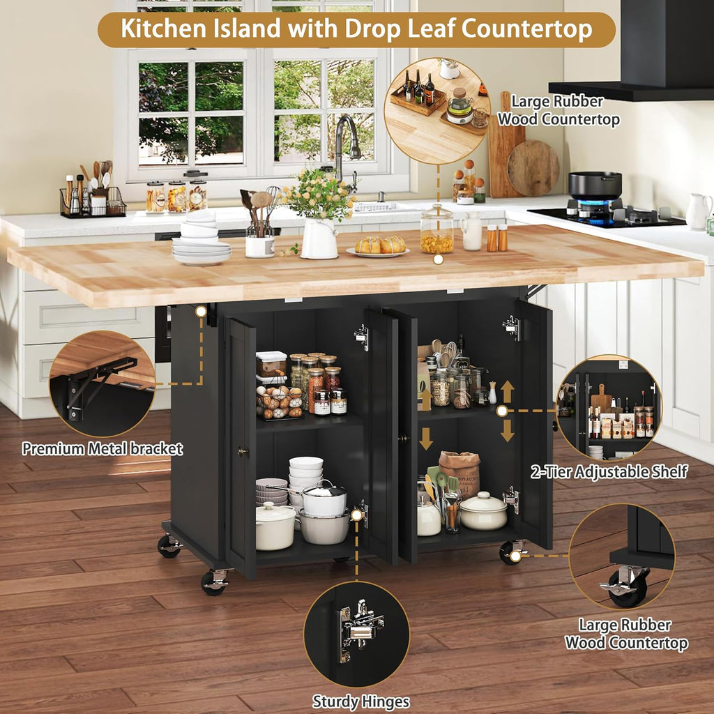 Rolling Kitchen Island With Drop‑Leaf Countertop